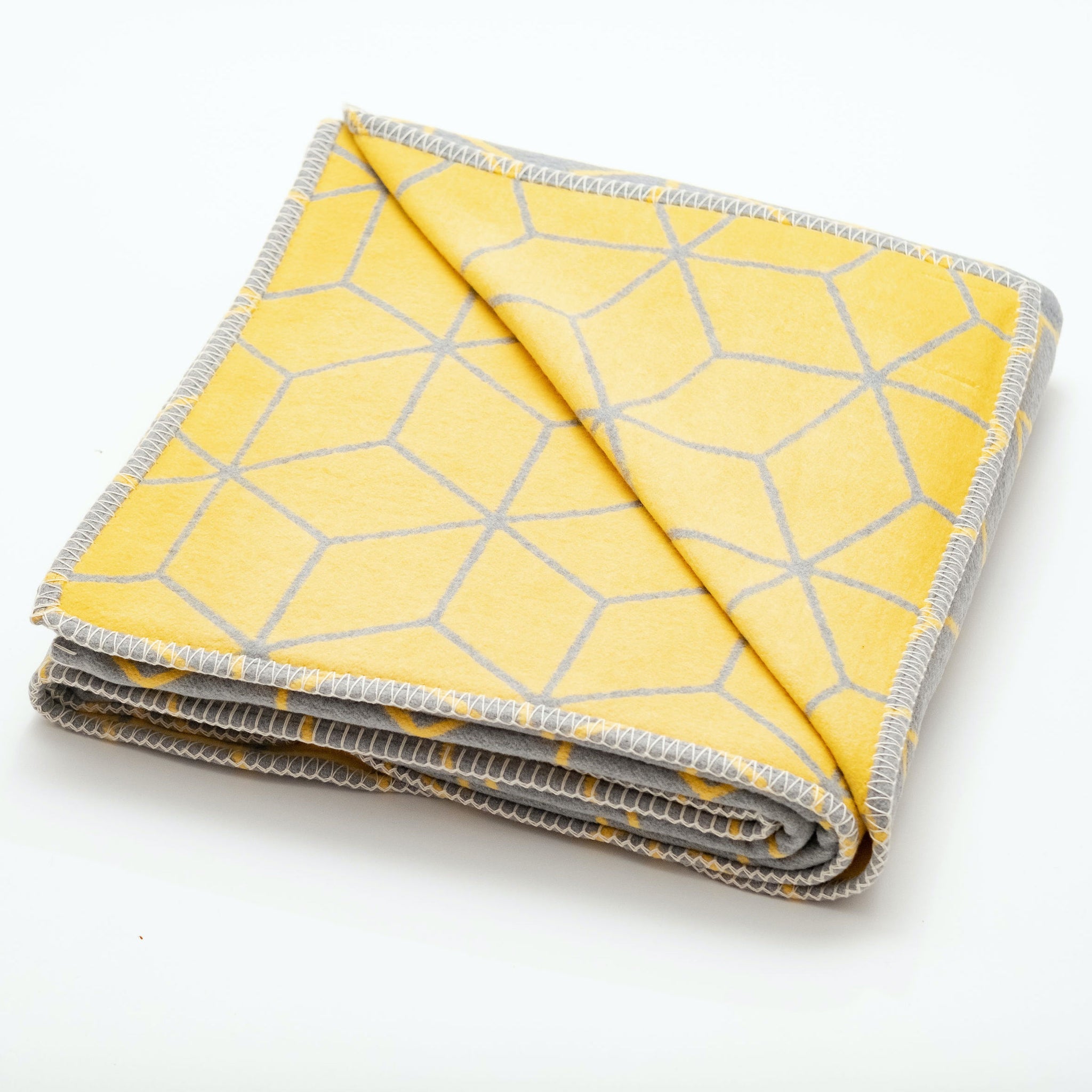 Recycled Cotton Blanket Grey Yellow Geometric Atlantic Blankets